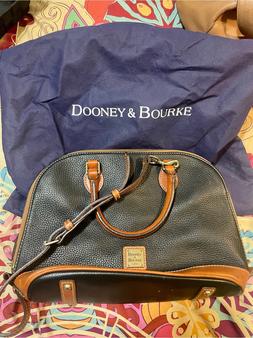 Dooney & Bourke Black & British Tan Leather Satchel